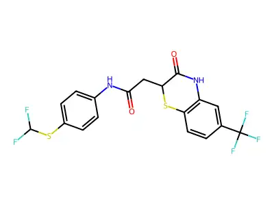 N-{4-[(difluoromethyl)sulfanyl]phenyl}-2-[3-oxo-6-(trifluoromethyl)-3,4-dihydro-2H-1,4-benzothiazin-2-yl]acetamide structure