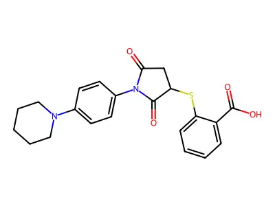 2-({2,5-Dioxo-1-[4-(piperidin-1-yl)phenyl]pyrrolidin-3-yl}sulfanyl)benzoic acid structure