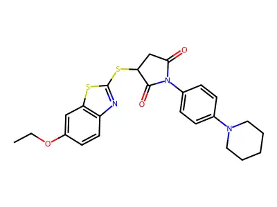 3-[(6-ethoxy-1,3-benzothiazol-2-yl)sulfanyl]-1-[4-(piperidin-1-yl)phenyl]pyrrolidine-2,5-dione structure