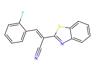 (2E)-2-(1,3-benzothiazol-2-yl)-3-(2-fluorophenyl)prop-2-enenitrile structure