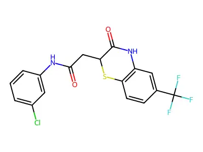 N-(3-chlorophenyl)-2-[3-oxo-6-(trifluoromethyl)-3,4-dihydro-2H-1,4-benzothiazin-2-yl]acetamide structure