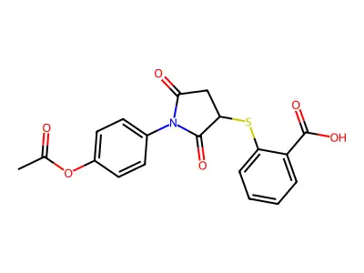 2-((1-(4-Acetoxyphenyl)-2,5-dioxopyrrolidin-3-yl)thio)benzoic acid structure