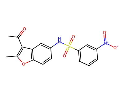 N-(3-acetyl-2-methyl-1-benzofuran-5-yl)-3-nitrobenzenesulfonamide structure