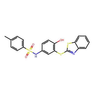 (3-Benzothiazol-2-ylthio-4-hydroxyphenyl)[(4-methylphenyl)sulfonyl]amine structure