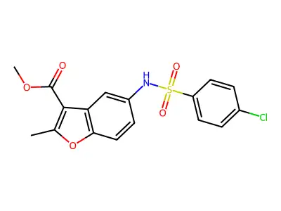 Methyl 5-{[(4-chlorophenyl)sulfonyl]amino}-2-methyl-1-benzofuran-3-carboxylate structure