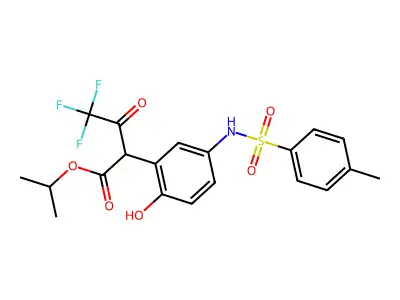 propan-2-yl 4,4,4-trifluoro-2-[2-hydroxy-5-(4-methylbenzenesulfonamido)phenyl]-3-oxobutanoate structure