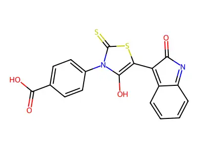 4-(4-Oxo-5-(2-oxoindolin-3-ylidene)-2-thioxothiazolidin-3-yl)benzoic acid structure