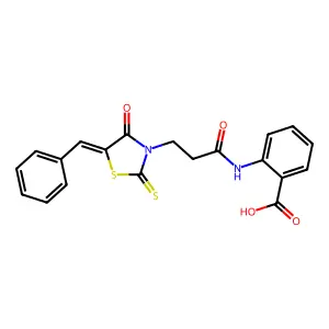 (Z)-2-(3-(5-benzylidene-4-oxo-2-thioxothiazolidin-3-yl)propanamido)benzoic acid structure