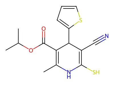 isopropyl 5-cyano-2-methyl-6-sulfanyl-4-(2-thienyl)-1,4-dihydro-3-pyridinecarboxylate structure