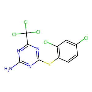 4-(2,4-Dichlorophenyl)sulfanyl-6-(trichloromethyl)-1,3,5-triazin-2-amine structure