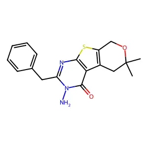3-Amino-2-benzyl-6,6-dimethyl-5,8-dihydropyrano[2,3]thieno[2,4-d]pyrimidin-4-one structure