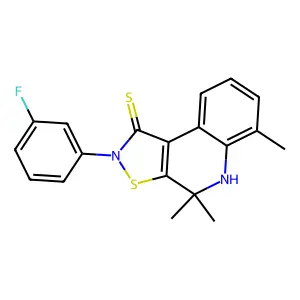 2-(3-fluorophenyl)-4,4,6-trimethyl-4,5-dihydroisothiazolo[5,4-c]quinoline-1(2H)-thione structure