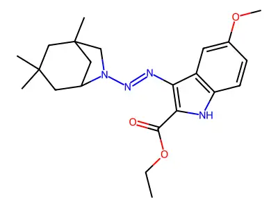 ethyl 5-methoxy-3-[(E)-(1,3,3-trimethyl-6-azabicyclo[3.2.1]oct-6-yl)diazenyl]-1H-indole-2-carboxylate structure