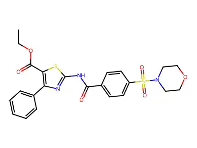 Ethyl 2-(4-(morpholinosulfonyl)benzamido)-4-phenylthiazole-5-carboxylate structure