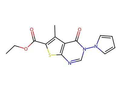 ethyl 5-methyl-4-oxo-3-(1H-pyrrol-1-yl)-3,4-dihydrothieno[2,3-d]pyrimidine-6-carboxylate structure