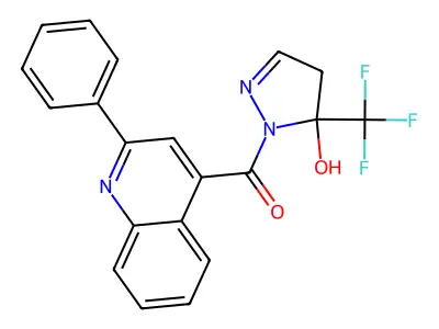 1-(2-phenylquinoline-4-carbonyl)-5-(trifluoromethyl)-4,5-dihydro-1H-pyrazol-5-ol structure