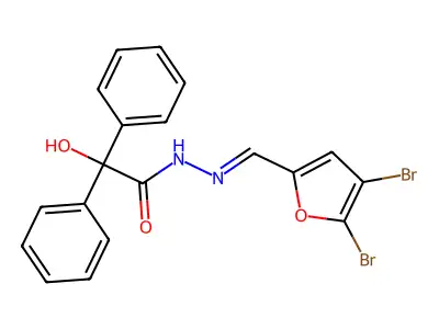 N-[(E)-(4,5-dibromofuran-2-yl)methylideneamino]-2-hydroxy-2,2-diphenylacetamide structure