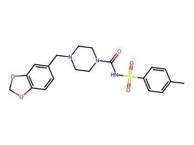 4-(1,3-benzodioxol-5-ylmethyl)-N-(4-methylphenyl)sulfonylpiperazine-1-carboxamide structure