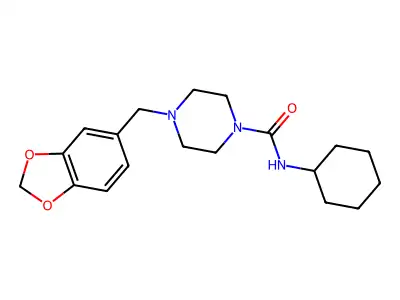 4-(1,3-benzodioxol-5-ylmethyl)-N-cyclohexylpiperazine-1-carboxamide structure