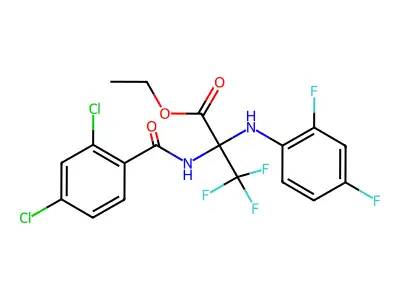 ethyl 2-[(2,4-dichlorobenzoyl)amino]-2-(2,4-difluoroanilino)-3,3,3-trifluoropropanoate structure