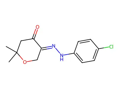 (5E)-5-[(4-chlorophenyl)hydrazinylidene]-2,2-dimethyloxan-4-one structure