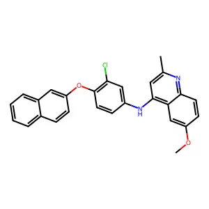 N-[3-chloro-4-(naphthalen-2-yloxy)phenyl]-6-methoxy-2-methylquinolin-4-amine structure