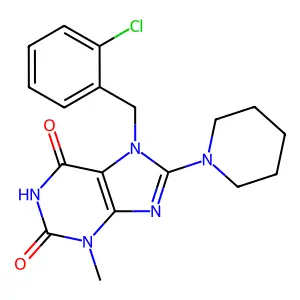 7-(2-chlorobenzyl)-3-methyl-8-(piperidin-1-yl)-3,7-dihydro-1H-purine-2,6-dione structure