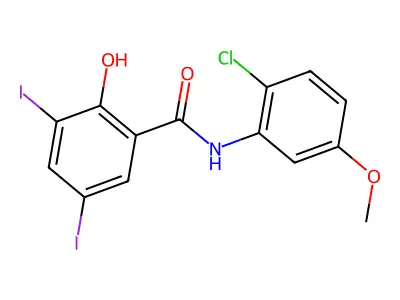 N-(2-chloro-5-methoxyphenyl)-2-hydroxy-3,5-diiodobenzamide structure