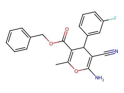 benzyl 6-amino-5-cyano-4-(3-fluorophenyl)-2-methyl-4H-pyran-3-carboxylate structure