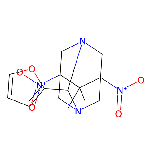 (1R,3S,5s,7s)-2-(furan-2-yl)-6,6-dimethyl-5,7-dinitro-1,3-diazaadamantane structure