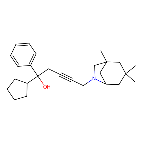 1-cyclopentyl-1-phenyl-5-(1,3,3-trimethyl-6-azabicyclo[3.2.1]oct-6-yl)pent-3-yn-1-ol structure