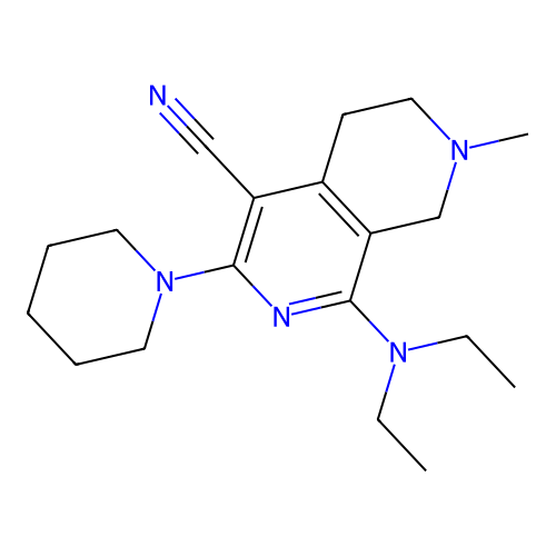 1-(diethylamino)-7-methyl-3-(piperidin-1-yl)-5,6,7,8-tetrahydro-2,7-naphthyridine-4-carbonitrile structure