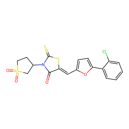 (5Z)-5-{[5-(2-chlorophenyl)furan-2-yl]methylidene}-3-(1,1-dioxidotetrahydrothiophen-3-yl)-2-thioxo-1,3-thiazolidin-4-one structure