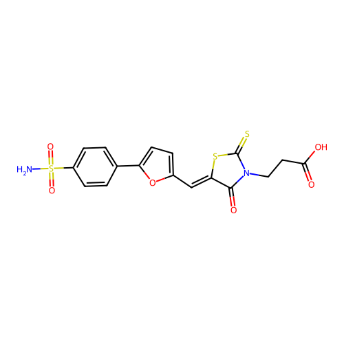 (Z)-3-(4-oxo-5-((5-(4-sulfamoylphenyl)furan-2-yl)methylene)-2-thioxothiazolidin-3-yl)propanoic acid structure