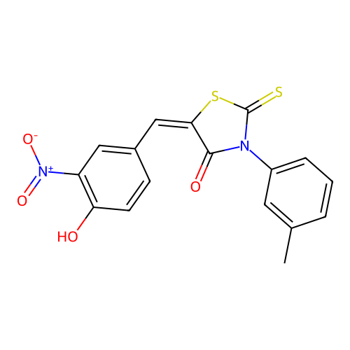 (5E)-5-(4-hydroxy-3-nitrobenzylidene)-3-(3-methylphenyl)-2-thioxo-1,3-thiazolidin-4-one structure