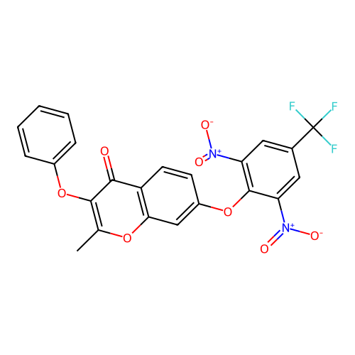 7-[2,6-dinitro-4-(trifluoromethyl)phenoxy]-2-methyl-3-phenoxy-4H-chromen-4-one structure