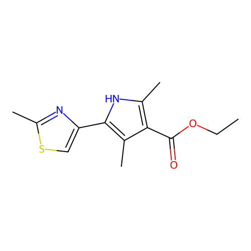 ethyl 2,4-dimethyl-5-(2-methyl-1,3-thiazol-4-yl)-1H-pyrrole-3-carboxylate structure