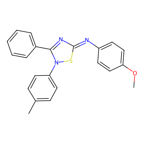 (E)-4-methoxy-N-(3-phenyl-2-(p-tolyl)-1,2,4-thiadiazol-5(2H)-ylidene)aniline structure