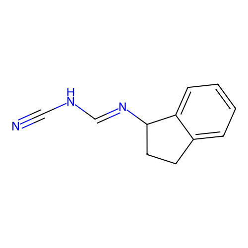 N-cyano-N'-(2,3-dihydro-1H-inden-1-yl)methanimidamide structure