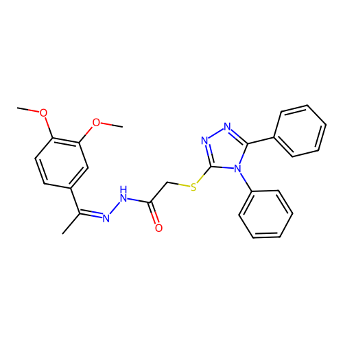 N'-[(1E)-1-(3,4-dimethoxyphenyl)ethylidene]-2-[(4,5-diphenyl-4H-1,2,4-triazol-3-yl)sulfanyl]acetohydrazide structure