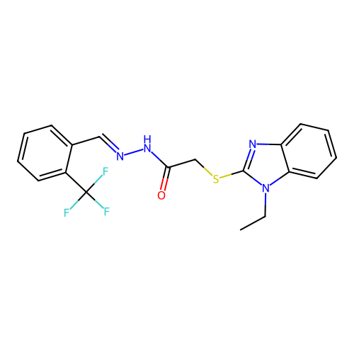 2-[(1-ethyl-1H-benzimidazol-2-yl)sulfanyl]-N'-{(E)-[2-(trifluoromethyl)phenyl]methylidene}acetohydrazide structure