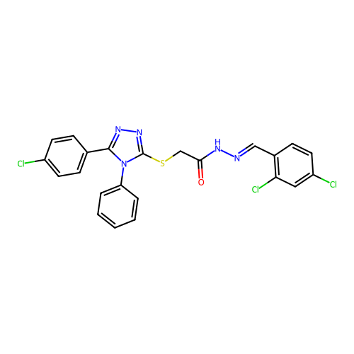 2-{[5-(4-chlorophenyl)-4-phenyl-4H-1,2,4-triazol-3-yl]sulfanyl}-N'-[(E)-(2,4-dichlorophenyl)methylidene]acetohydrazide structure