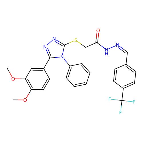 (Z)-2-((5-(3,4-dimethoxyphenyl)-4-phenyl-4H-1,2,4-triazol-3-yl)thio)-N'-(4-(trifluoromethyl)benzylidene)acetohydrazide structure