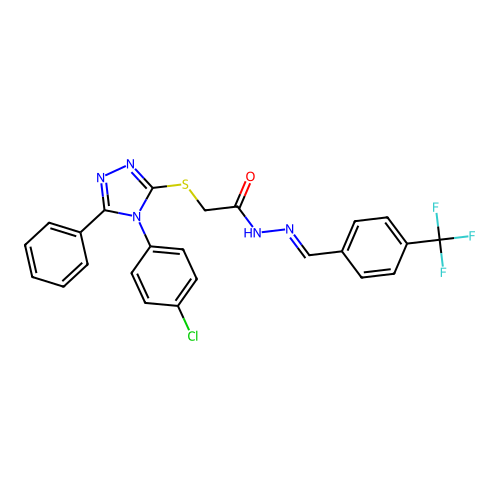 2-{[4-(4-chlorophenyl)-5-phenyl-4H-1,2,4-triazol-3-yl]sulfanyl}-N'-{(E)-[4-(trifluoromethyl)phenyl]methylidene}acetohydrazide structure