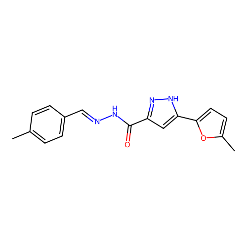 5-(5-methylfuran-2-yl)-N-[(E)-(4-methylphenyl)methylideneamino]-1H-pyrazole-3-carboxamide structure