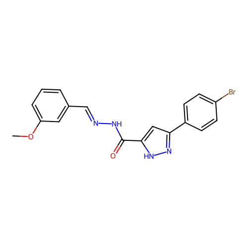 (E)-3-(4-bromophenyl)-N'-(3-methoxybenzylidene)-1H-pyrazole-5-carbohydrazide structure