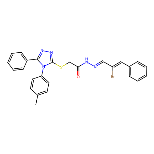 N'-[(1E,2Z)-2-bromo-3-phenylprop-2-en-1-ylidene]-2-{[4-(4-methylphenyl)-5-phenyl-4H-1,2,4-triazol-3-yl]sulfanyl}acetohydrazide structure