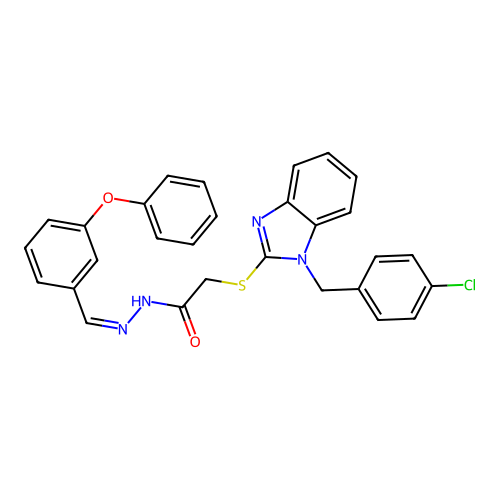 2-{[1-(4-chlorobenzyl)-1H-benzimidazol-2-yl]sulfanyl}-N'-[(E)-(3-phenoxyphenyl)methylidene]acetohydrazide structure