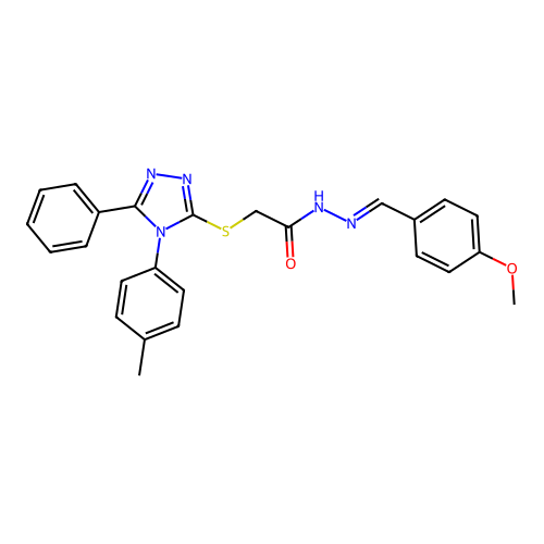 (E)-N'-(4-methoxybenzylidene)-2-((5-phenyl-4-(p-tolyl)-4H-1,2,4-triazol-3-yl)thio)acetohydrazide structure