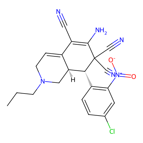 (8S,8aR)-6-amino-8-(4-chloro-2-nitrophenyl)-2-propyl-2,3,8,8a-tetrahydroisoquinoline-5,7,7(1H)-tricarbonitrile structure